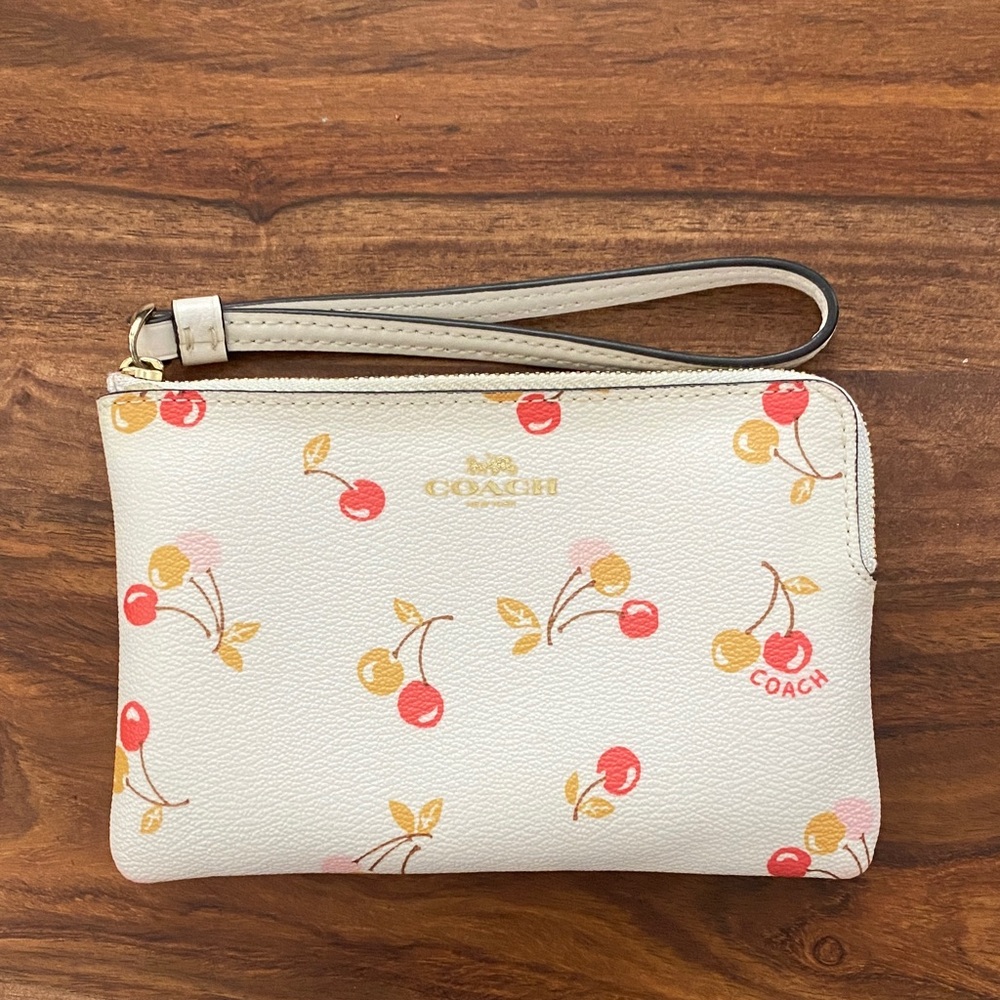 Coach White Cherry Pattern Wristlet